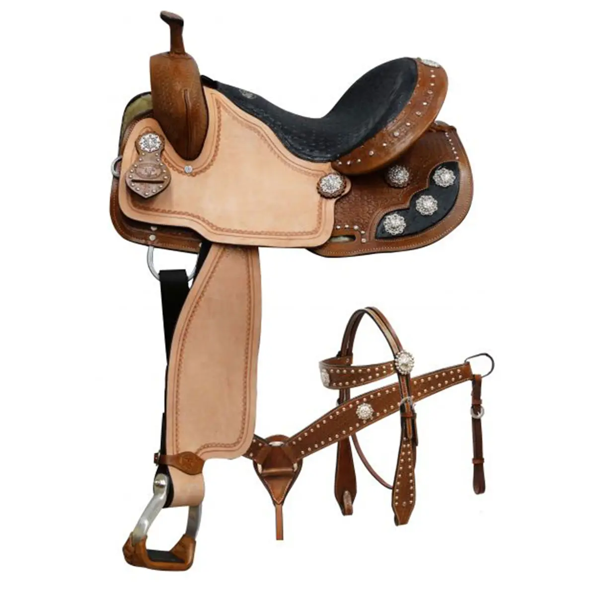 Double T Barrel Style Saddle Set With Black Alligator Print Seat - 16” 1