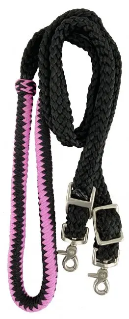19506 - 8Ft Nylon Braided Roping Rein. (Pink/Black) 1