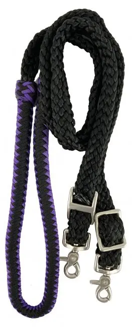 19506 - 8Ft Nylon Braided Roping Rein. (Purple/Black) 1
