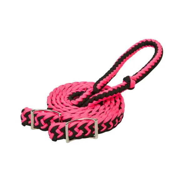 Braided Barrel Rein- Pink/Black 1