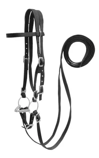 Showman Horse Size Nylon Headstall With Snaffle Bit 1