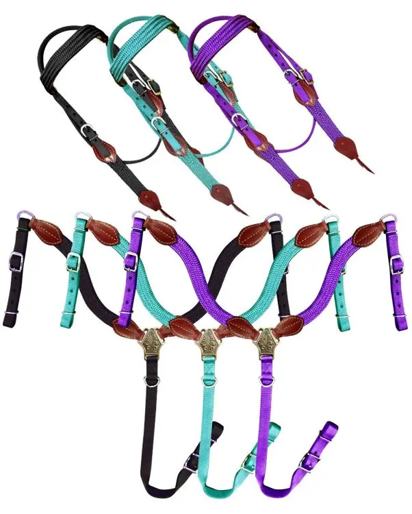 Showman ® Nylon Brow Band Headstall And Breast Collar Set With Leather Accents. 1