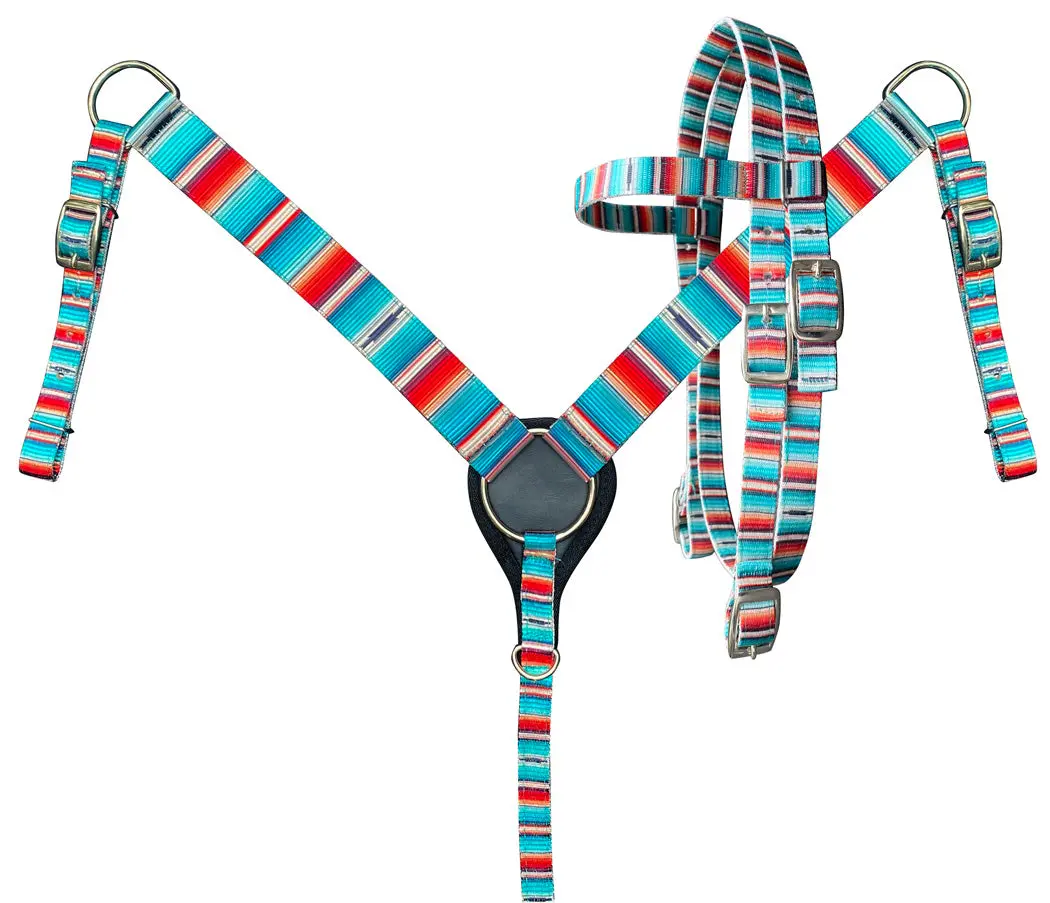 Showman Pony Size Nylon Serape Print Headstall & Breastcollar Set 1