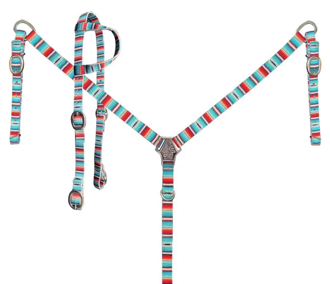 Showman Nylon Southwest Print One Ear Headstall And Breastcollar Set 1