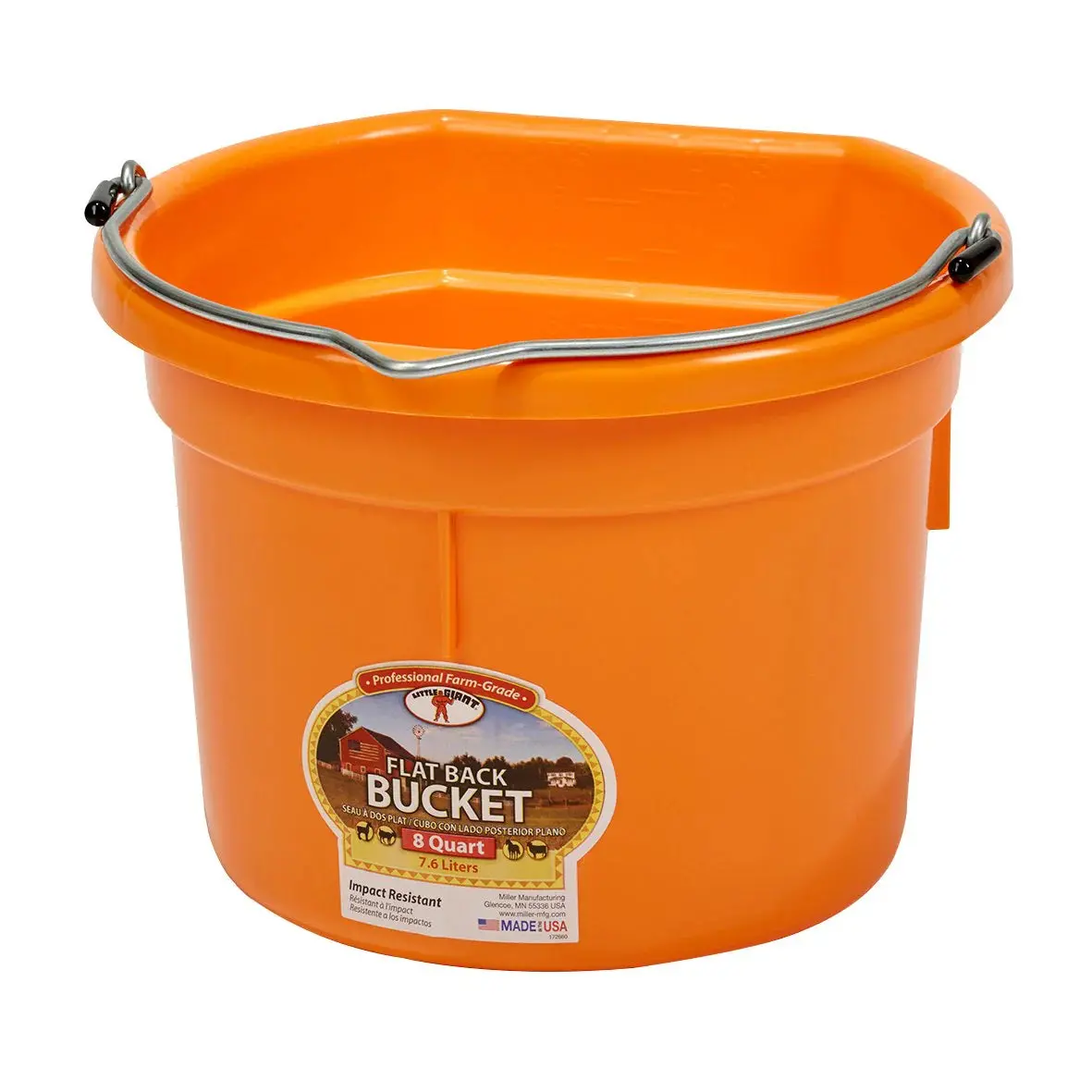 Duraflex Plastic Flatback Bucket - 8 Qt, Orange 1