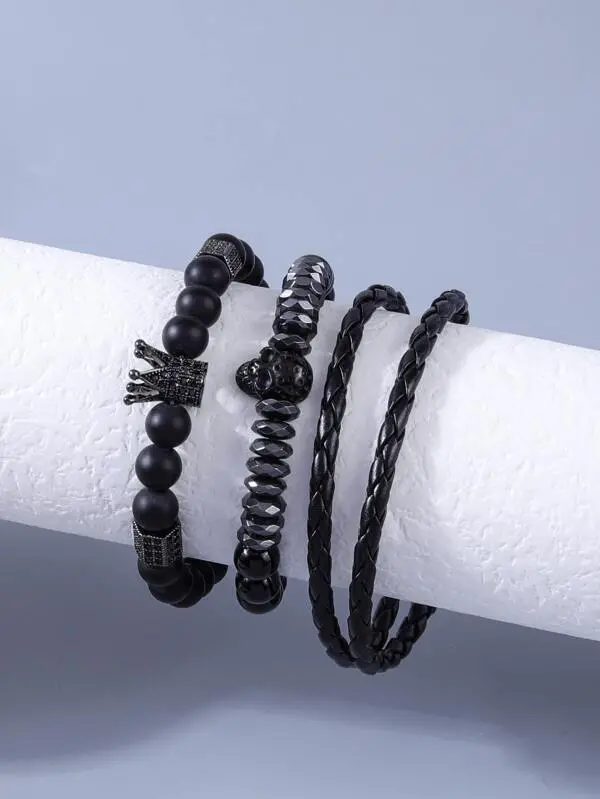 3Pcs Men Skull Decor Beaded Bracelet 1