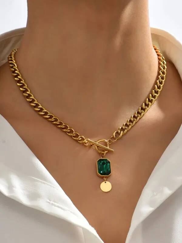 Cubic Zirconia & Disc Charm Ot Buckle Necklace 1