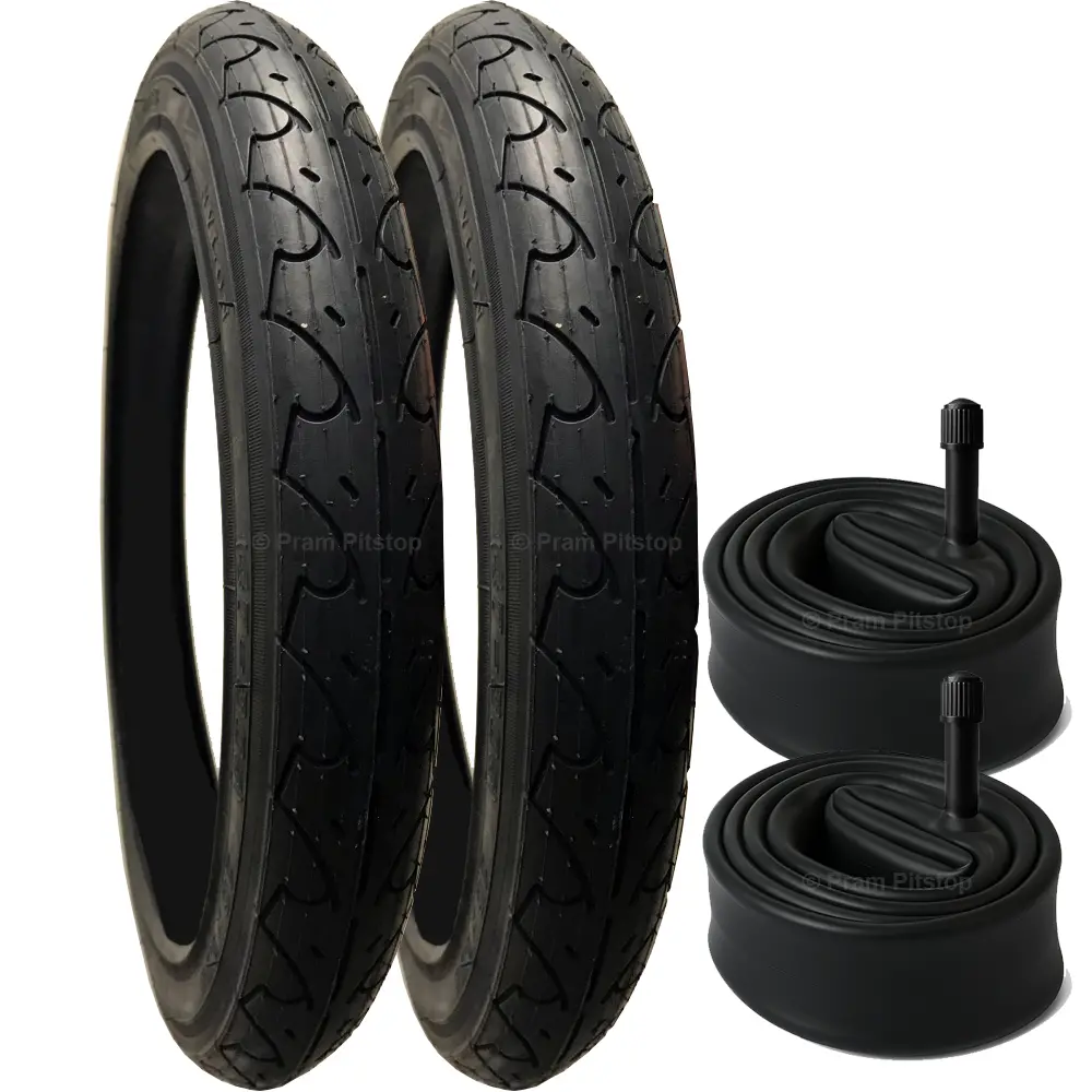 2 Pack - 16 X 1.75 Pram Tyres - Plus 2 X Inner Tubes (Straight Valve) 1