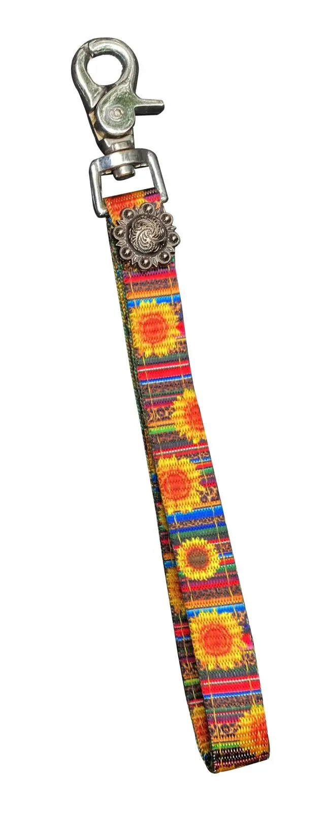 Showman Premium Nylon Serape & Sunflower Print Key Chain With Floral Concho 1
