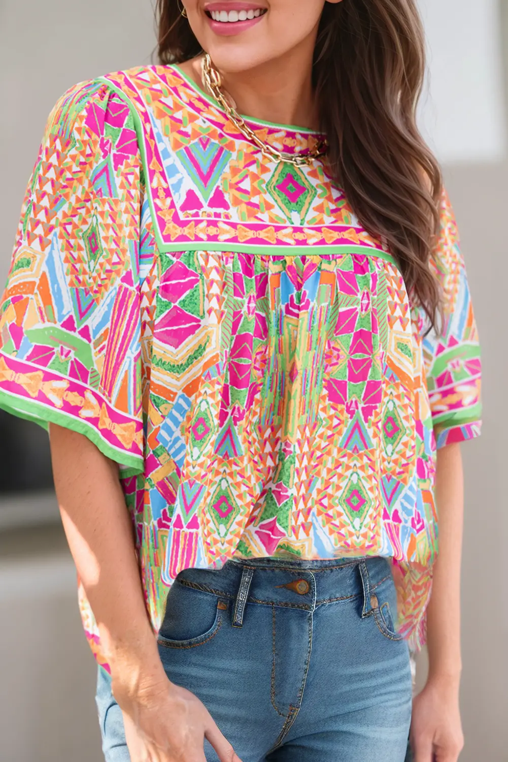 Women Fashion Geometric Print Loose Babydoll Blouse | S-Xl 1
