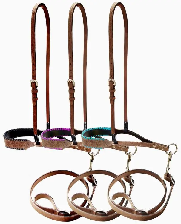 Showman ® Leather Noseband And Tiedown With Colorful Rawhide Lacing On Nose. 1