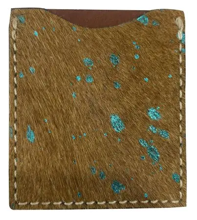 Brown And Teal Acid Wash Hair On Cowhide Stick On Cell Phone Card Wallet 1