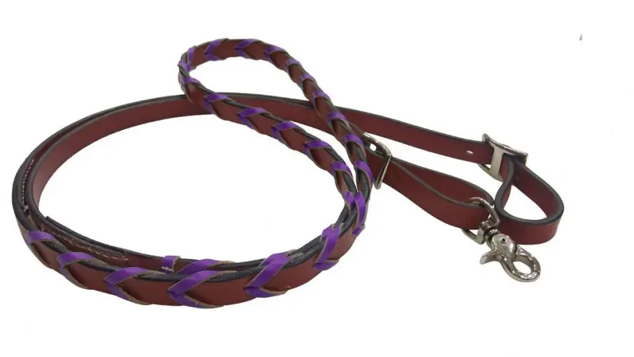 19622 - 8Ft Leather Braided Rein With Colored Lacing. 1