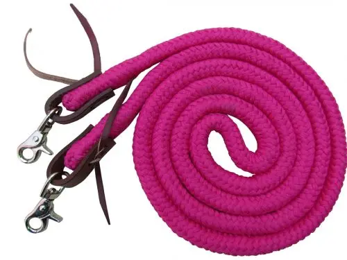 19504 - (Pink) 8Ft Braided Soft Cotton Barrel Reins With Scissor Snap Ends. 1