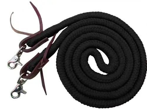 19504 - (Black) 8Ft Braided Soft Cotton Barrel Reins With Scissor Snap Ends. 1