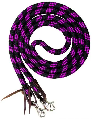 19554 - 8Ft Braided Nylon Barrel Reins With Scissor Snap Ends (Pink) 1