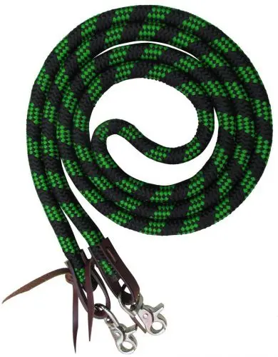 19554 - 8Ft Braided Nylon Barrel Reins With Scissor Snap Ends (Green) 1