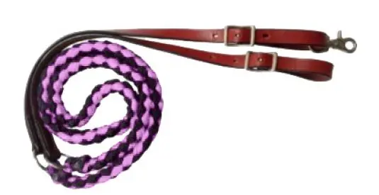 19630 - 8Ft Nylon Braided Contest Reins With Leather Ends (Pink) 1