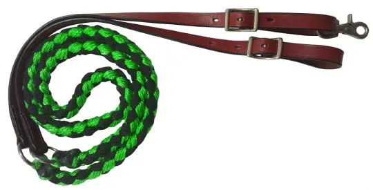 19630 - 8Ft Nylon Braided Contest Reins With Leather Ends (Lime) 1