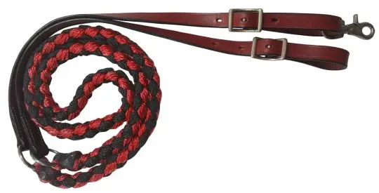 19630 - 8Ft Nylon Braided Contest Reins With Leather Ends (Red) 1