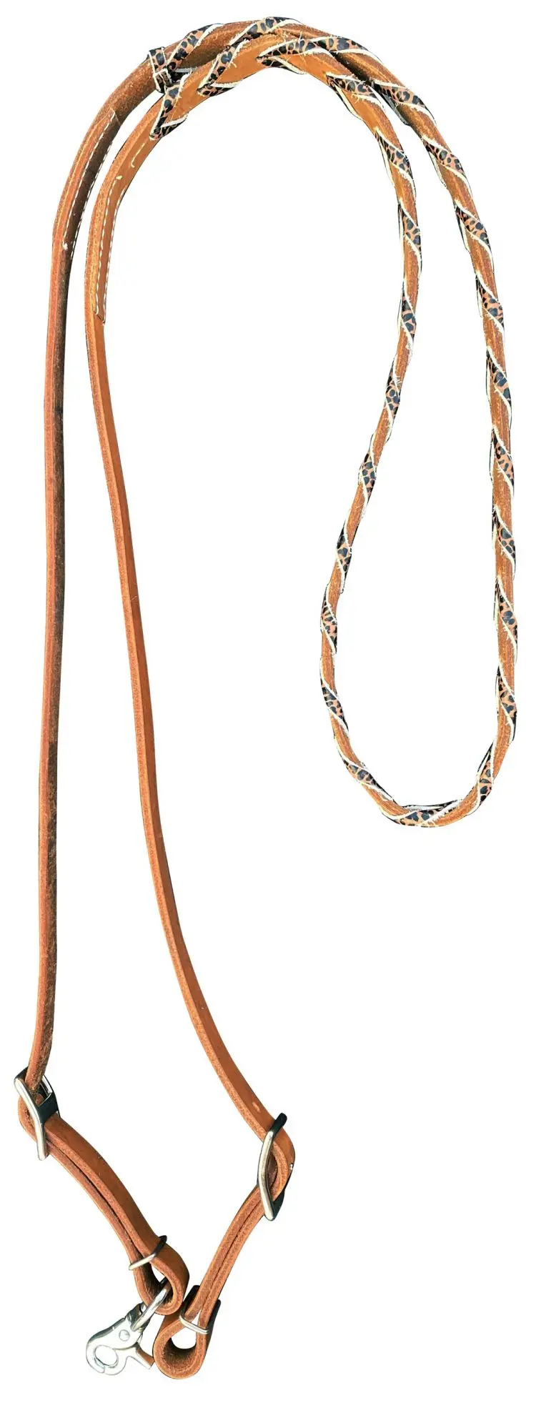 19687 -  Cheetah Print Laced Argentina Leather Contest Rein With A Scissor Snap End. 1