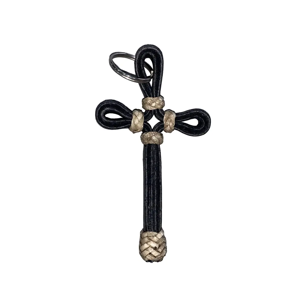 Leather Crucifix Keychain With Raw Hide Accents 1