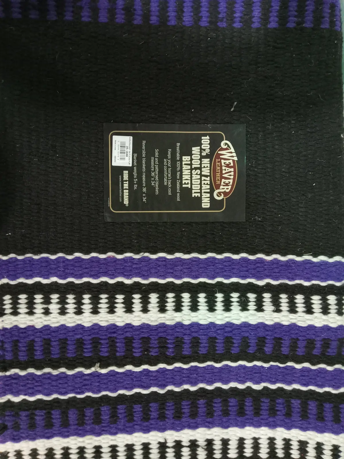 100% New Zealand Wool Saddle Blanket - Black/Purple/White 1
