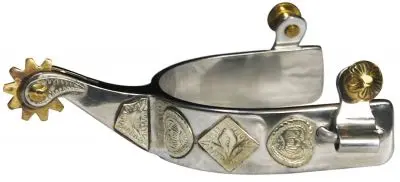 Showman Stainless Steel Spur With 1" Band And 2.25" Shank. Details Are Engraved Gold "Poker Hand" Accents 1