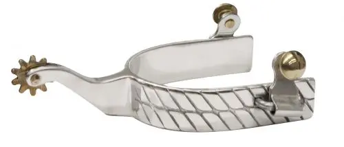 Showman Stainless Steel Spur With 0.75" Band And 2" Shank. Details Are Double Twisted Band 1