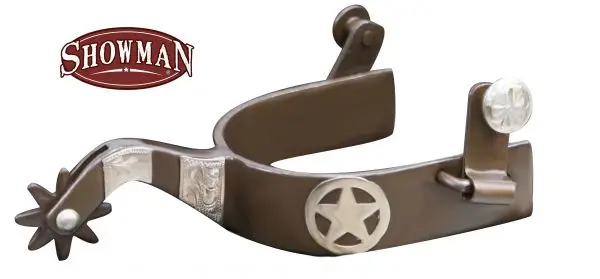 Showman Brown Steel Spur Texas Star Concho And Engraved Silver Bar Accents 1
