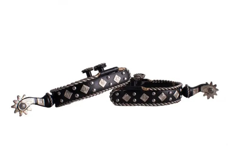 Showman Black Steel Spur W/ Silver Rope Border And Silver Engraved Diamond. 1
