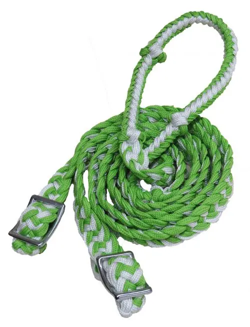 Showman ® Braided Nylon Barrel Reins With Easy Grip Knots- Lime Green/ White 1