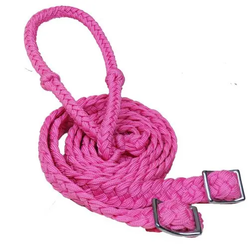 Showman ® Braided Nylon Barrel Reins With Easy Grip Knots - Pink 1