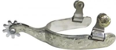 Showman Stainless Steel Engraved Silver Overlay Spur 1