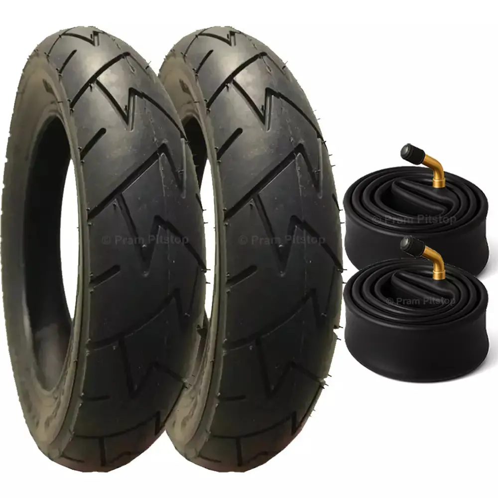 2 Pack - 10 X 1.75 X 2 Pram Tyres (Premium Brand: Mitas) Plus 2 X Inner Tubes (With 90 Degree Valve) 1