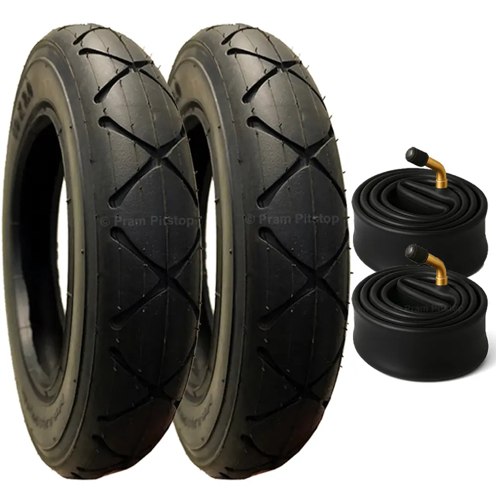 2 Pack - 10 X 2 Pram Tyres - Plus 2 X Inner Tubes (With 90 Degree Valves) 1