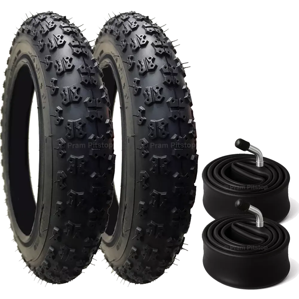 2 Pack - 12 1/2 X 2 1/4 Pram Tyres (Black) - Plus 2 X Inner Tubes (Angled Or Straight Valve Option) 1