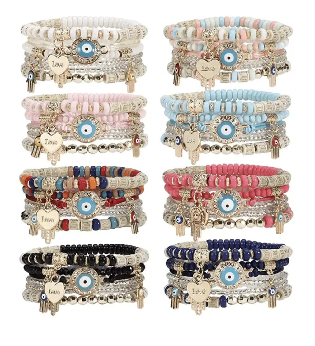 1Pc Bohemian Evil Eye & Palm & Heart Charm Beaded Multi-Layer Bracelet 1