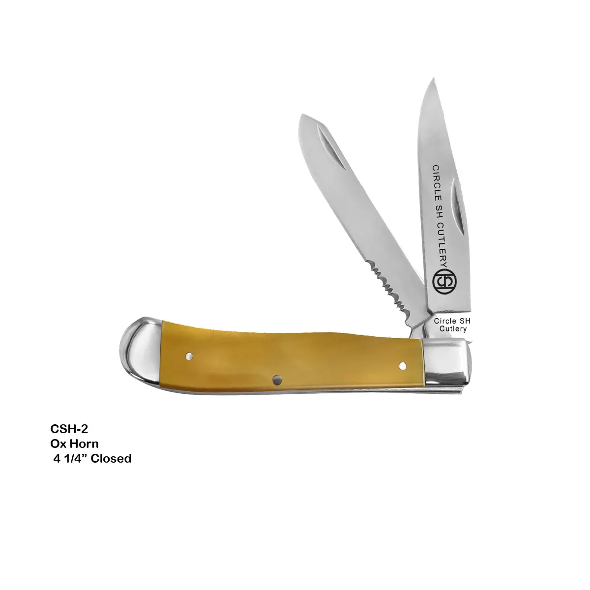Circle Sh Knife  Folder 4 1/4" Closed Ox Horn Serrated 1
