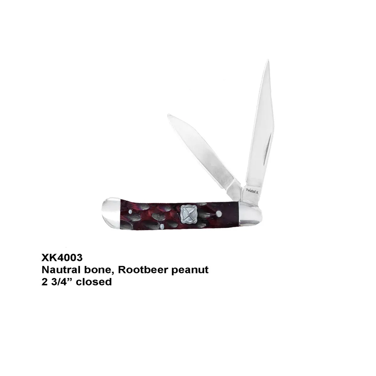 Twisted X Folding Knives- 2 2/3" Closed Natural Bone, Rootbeer Peanut 1