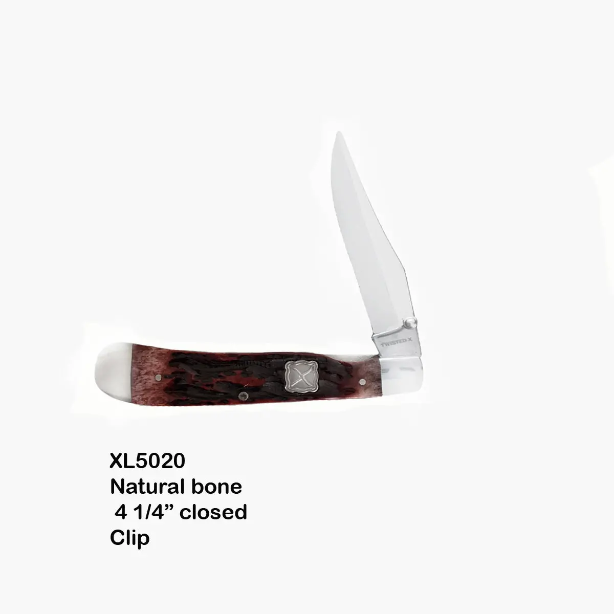 Twisted X Folding Knives- 4 1/4"" Closed Red Bone, Clip 1