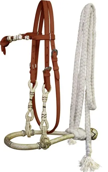 Showman Fine Quality Rawhide Core Show Bosal With A Cotton Mecate Rein - Medium Brown 1