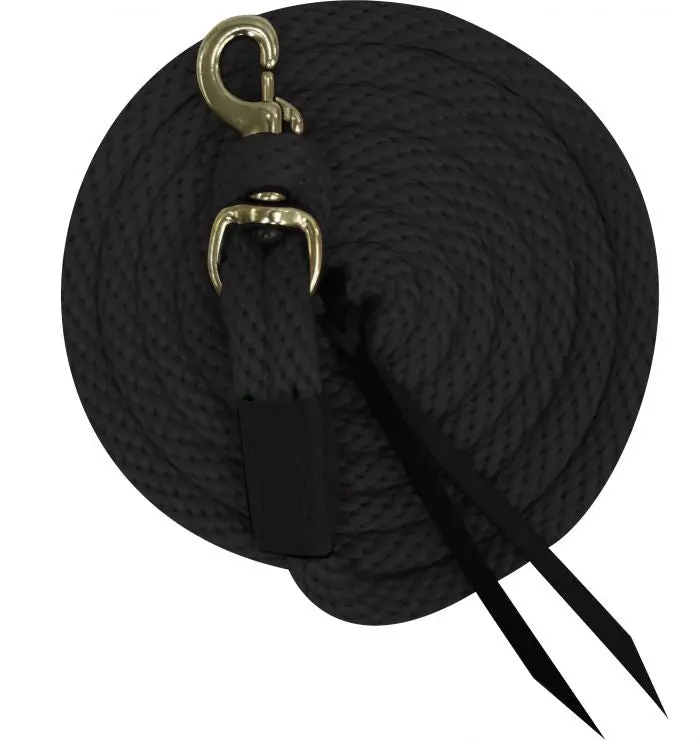 Black 5/8" X 10' Deluxe Poly Lead With Removable Brass Snap And Leather Ends. 1