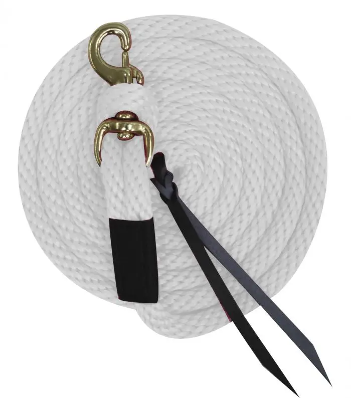 White 5/8" X 10' Deluxe Poly Lead With Removable Brass Snap And Leather Ends. 1