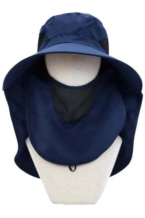 Dark Neutral Wide Brim Poly Fabric Mesh Sun Visor/Navy Blue 1