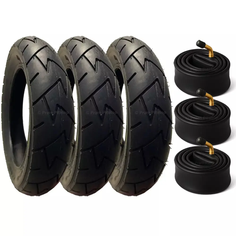 3 Pack - 10 X 1.75 X 2 Pram Tyres (Premium Brand: Mitas) Plus 3 X Inner Tubes (With 90 Degree Valve) 1