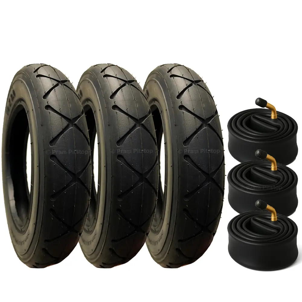 3 Pack - 10 X 2 Pram Tyres - Plus 3 X Inner Tubes (With 90 Degree Valves) 1
