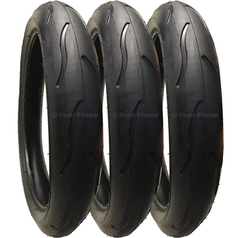 3 Pack - 300 X 55 Pram Tyres (Low Profile) Black. Fast Rolling & Long Lasting 1