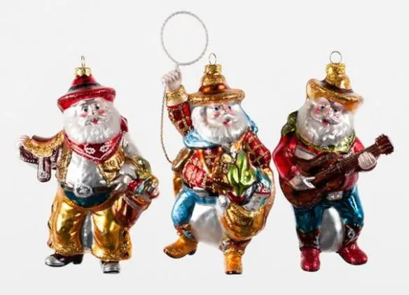 Cowboy Santa Ornaments - Glass 1