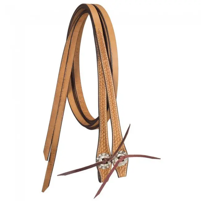 31'' Tough1® 8' Basket Tooled Split Reins With Silver Conchos 1